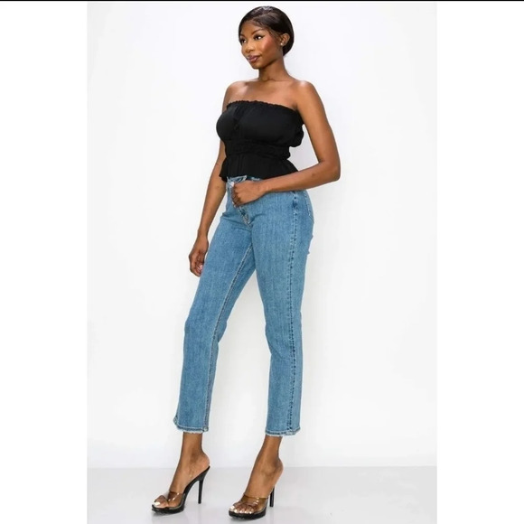 High Waisted Crossover Straight Jeans - Picture 1 of 14